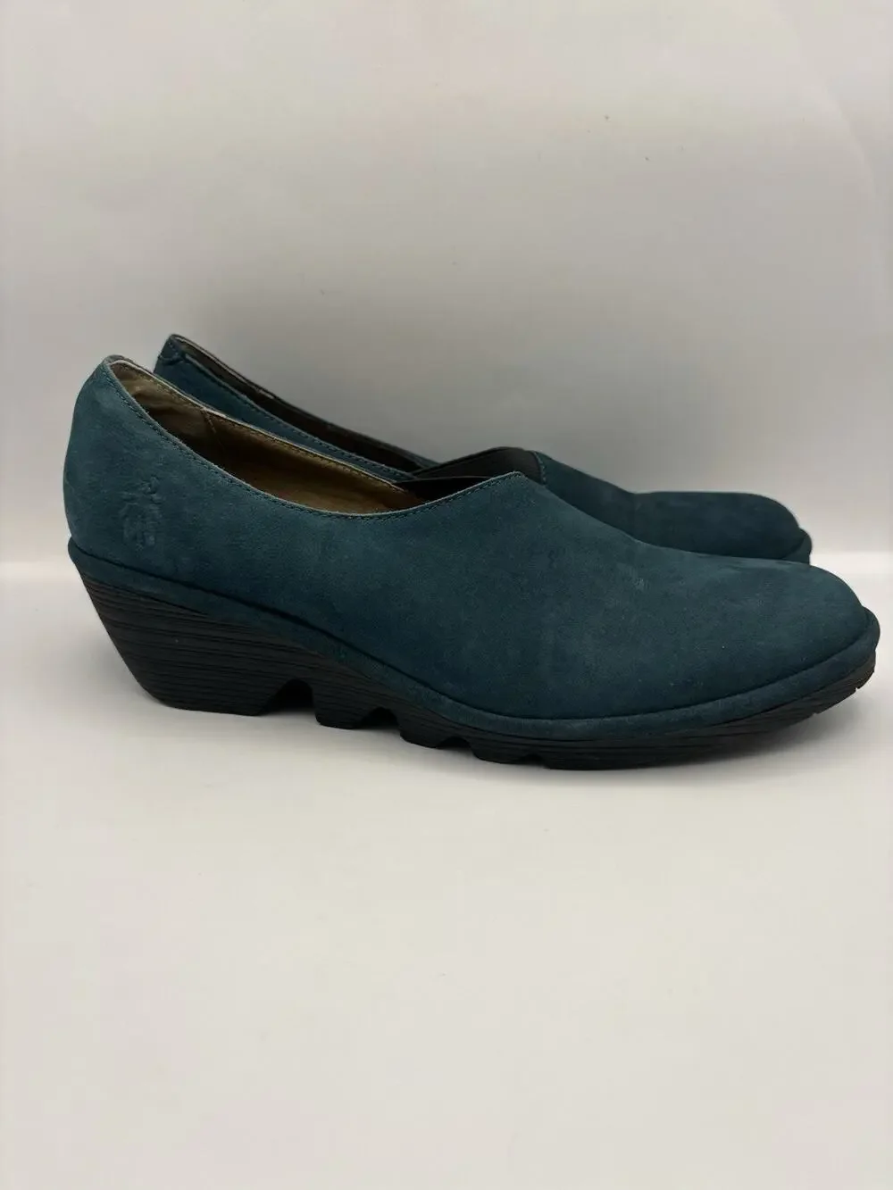 Fly London Peso Leather Blue Wedges Size 39 (Women 8-8.5)